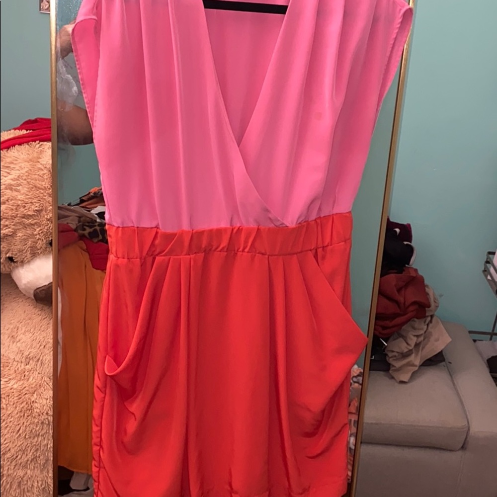 Color Block pink and orange dress